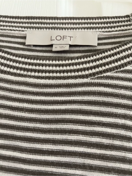 LOFT Tops - LOFT Gray and White Striped Crewneck Knit